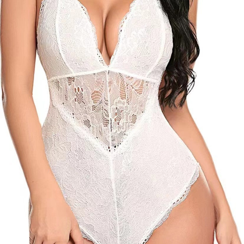 Cross-border European and American sexy sexy lingerie foreign trade one-piece underwear women's plus size wholesale pajamas hollow lace factory