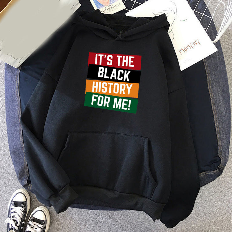 Black IT'S THE BLACK printed hooded hooded sweater autumn and winter European and American men's and women's goodwill coat cross-border