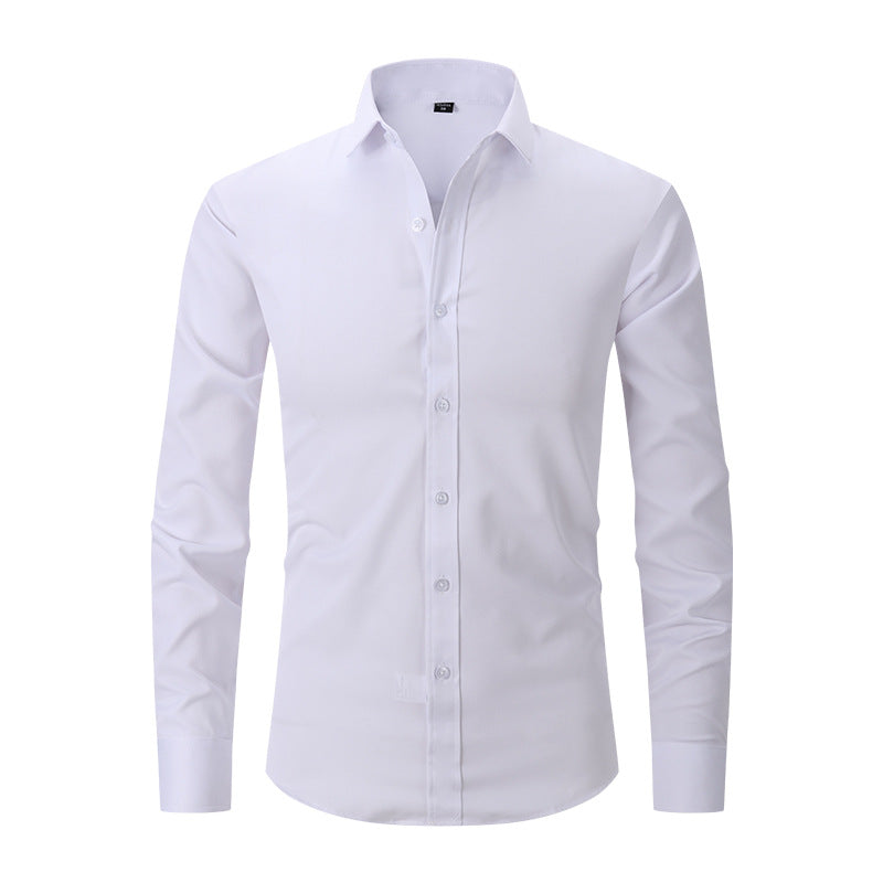 Amazon Stretch Shirt Men's Long-Sleeved Cross-Border Men's Fashion Casual Shirt Men's Top Slim-Fit Solid Color Shirt