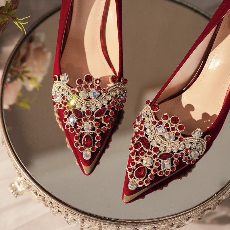 878-1 Red Wedding Shoes Women's 2025 New Chinese Xiuhe Bride High Heels Bridesmaid Dress Wedding Shoes