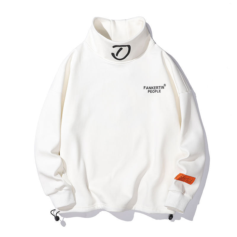 Sweatshirt 2023 Autumn and Winter Fashion Fleece-Lined Thick Warm Turtleneck Top Casual Trendy Men's Clothing Brand