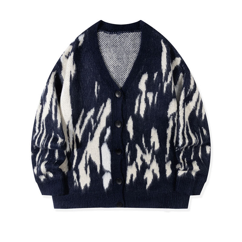 Andrei | Street Hip-Hop Style Sweater for Men, Autumn and Winter Style, Contrasting Colors, Lazy Style, Versatile, Loose Long-Sleeved Knitted Cardigan
