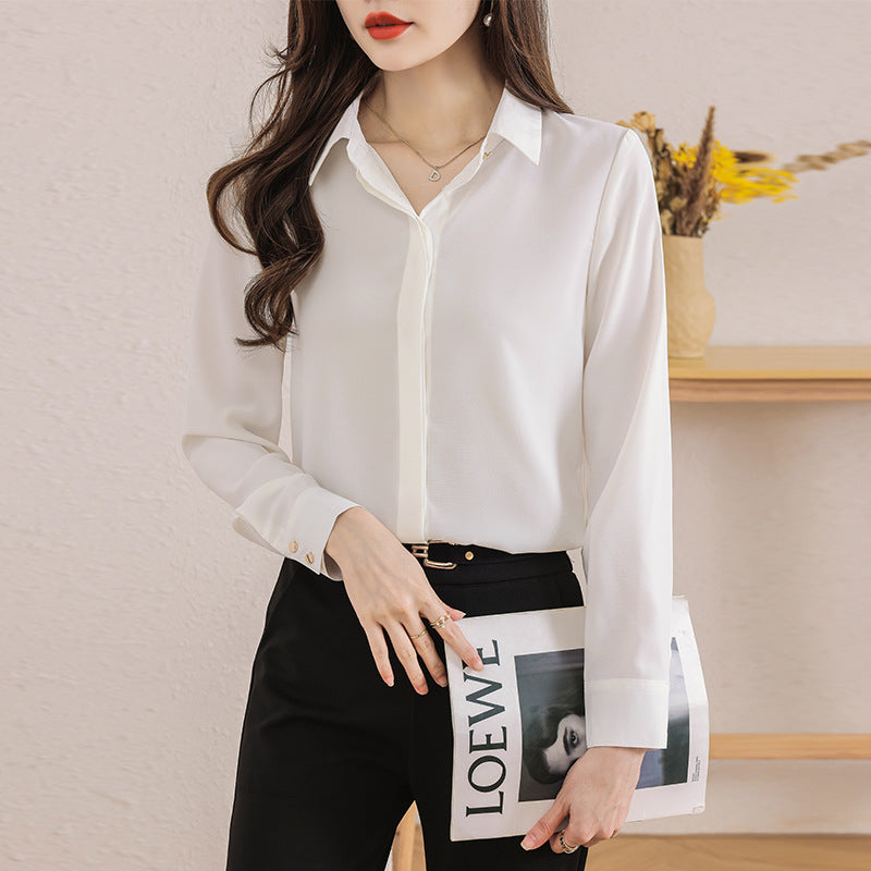 Real Shot of 2025 Long-Sleeved Shirt for Women, High-End Interview Professional Wear, Work Clothes, Satin Formal Wear, White Shirt for Women
