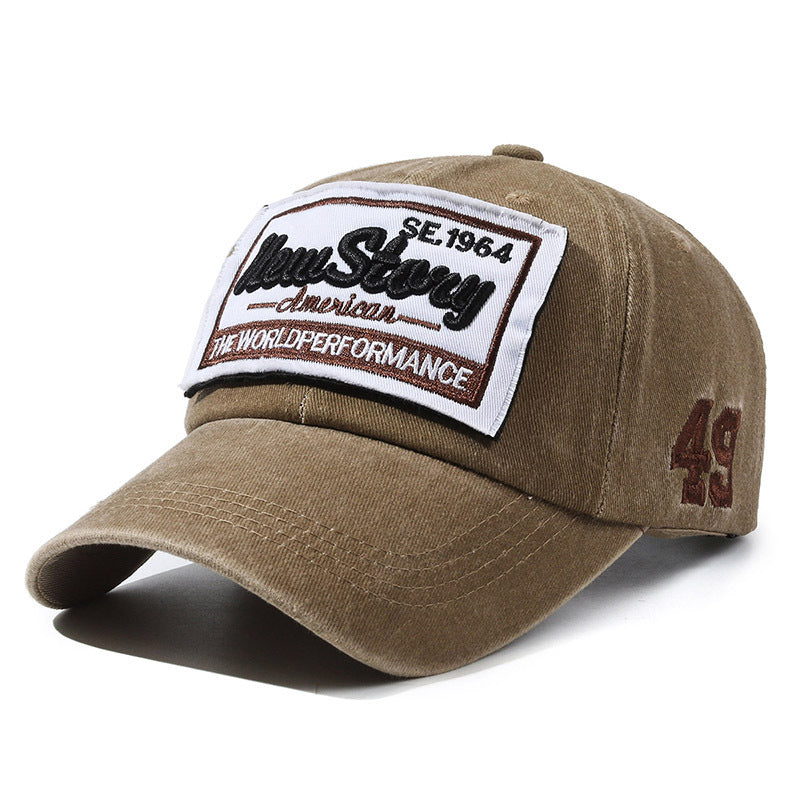 Hats for Men and Women, Spring and Summer Baseball Caps, Washed Cloth, Old Letter Embroider, Curved Brim Peaked Caps, Versatile Retro Couple Hats