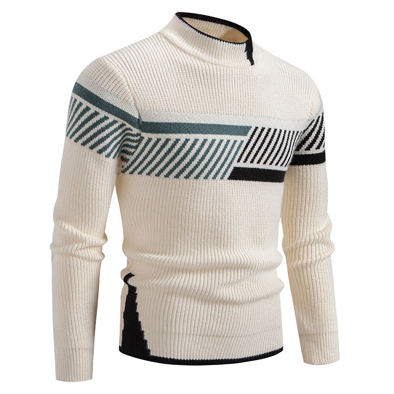 Lazy Style Sweater Men's Autumn and Winter 2024 New Half-turtleneck Knitted Sweater Men's Color-block Base Shirt Warm Sweater
