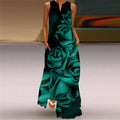 2026 New Summer Women's Sleeveless Long Dress V-Neck Printed Retro Dress European and American Cross-Border Foreign Trade Women's Clothing