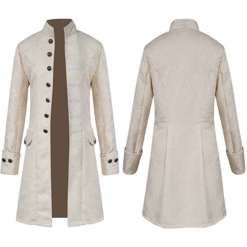 Men's coat Amazon European and American style medieval clothing coat jacket windbreaker long retro stand collar performance clothing