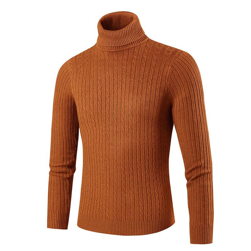 Foreign Trade 2024 New Men's Turtleneck Sweater Men's Autumn and Winter Simple Twist Knitted Shirt Inner Base Shirt Men's Top