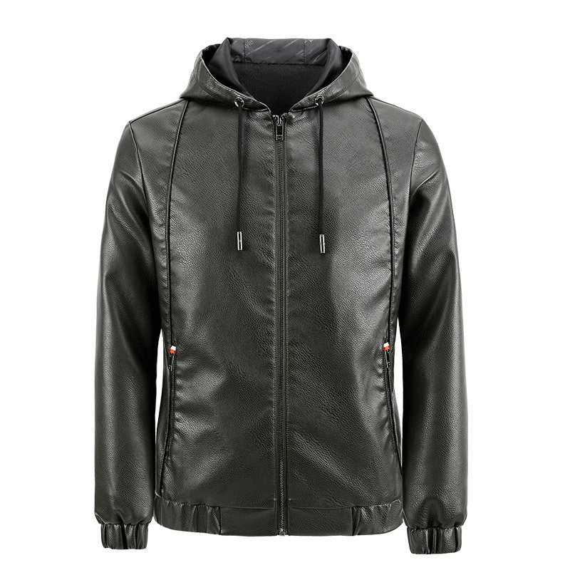 Men's Leather Jacket Cross-border Wholesale Factory Amazon Leather Men's Hooded Slim Fit Korean Motorcycle Casual Jacket