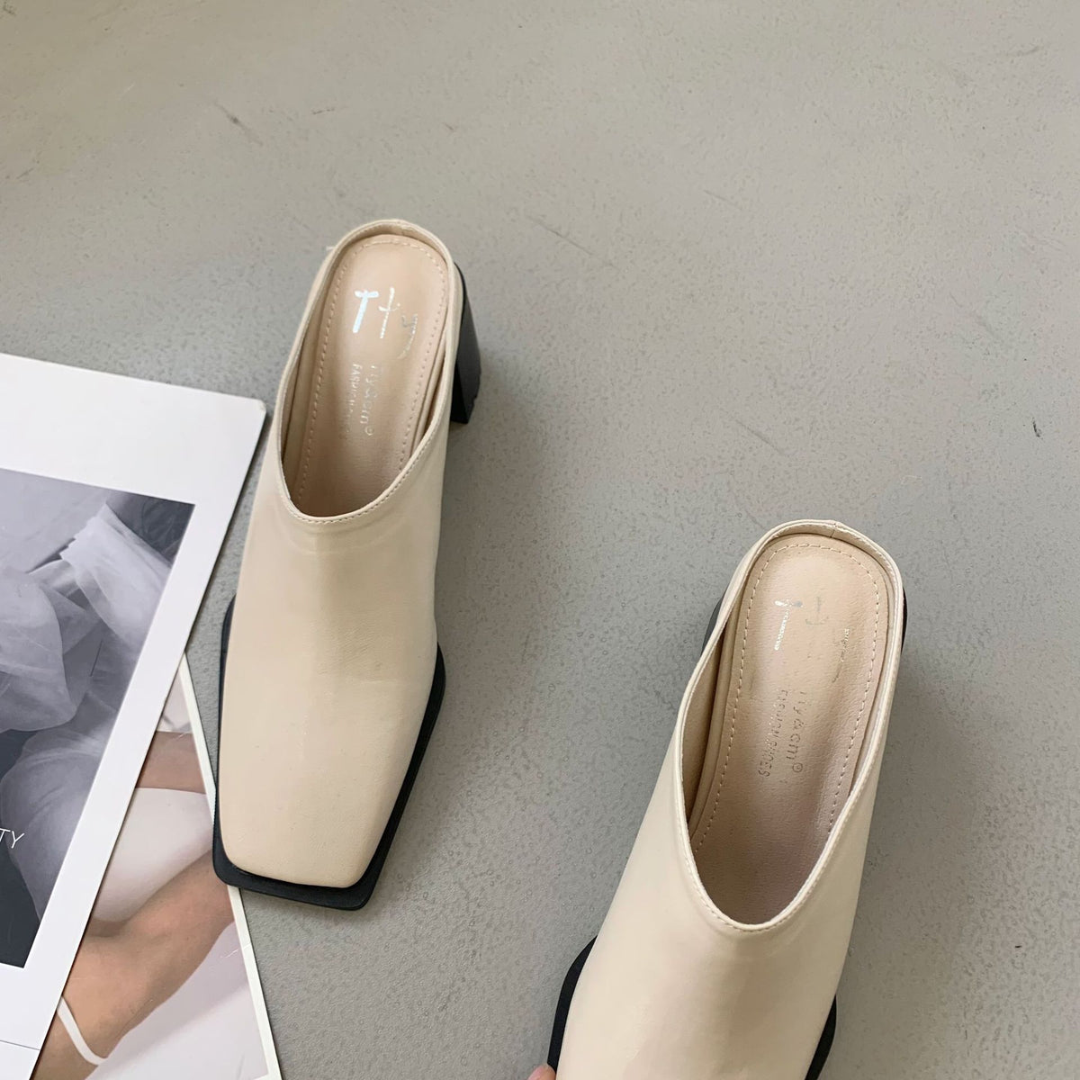 Niche Design Simple Slippers Korean Style Ladies High Heels 2025 Spring and Autumn New Distinctive Square Toe Fashion Single Shoes