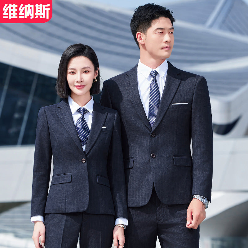 Thickened Elastic Stripe Suit Men's and Women's Same Style Advanced Sense Teachers' Business Wear Suit suit Civil Servant Work Clothes