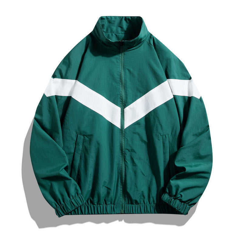 Men's Spring and Autumn Outdoor Sports Breathable Jacket, Windbreaker, Loose Color-Blocked Stand Collar Men's Coat, Casual Top
