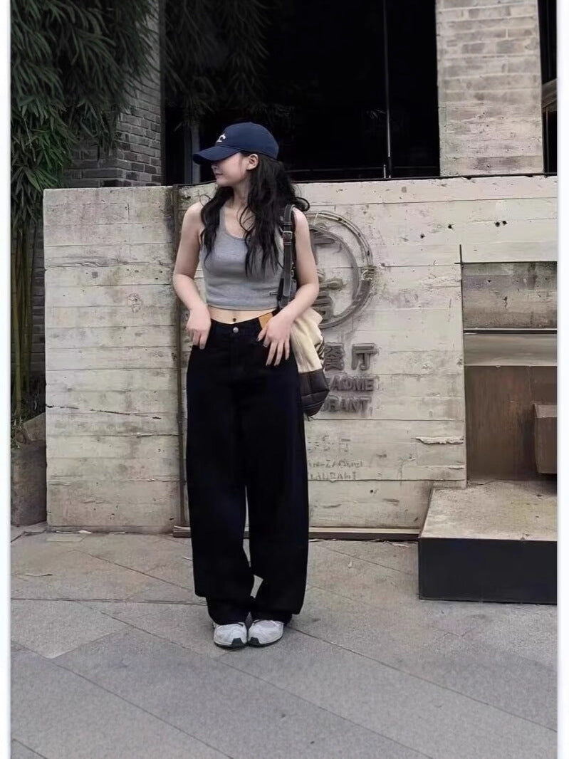 Wide-Leg Jeans for Women, Spring/Summer 2025 New Thin Style, Retro Slim-Fit Design, Straight-Leg Pants