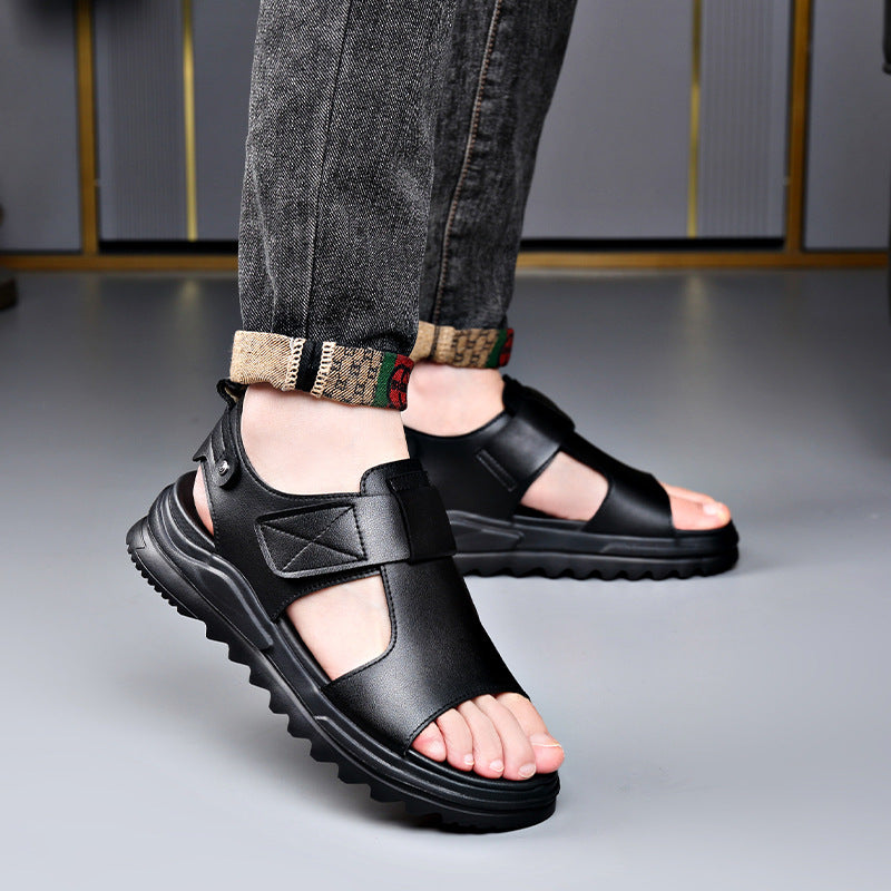 Men's Sandals 2024 Summer New Fashion Breathable Casual Soft Bottom Beach Shoes Trendy Casual Leather Sandals
