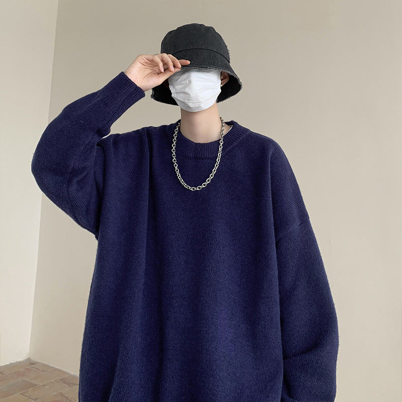 Sweater Men's Autumn and Winter Lazy Style American Style Retro High-end Sense Loose Casual Solid Color Pullover Base Knitted Sweater
