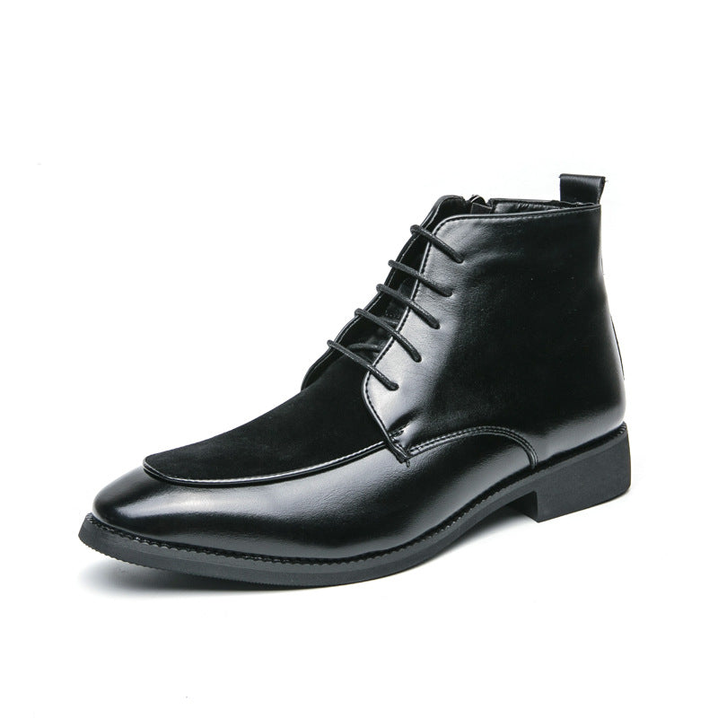 High-top color-block leather boots cross-border plus size 46 autumn and winter short boots European and American style men's side zipper fashion British boots