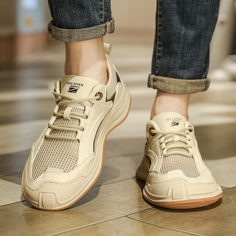 Mesh Men's Shoes Thin Summer 2025 New Versatile Casual Leather Shoes Thick-Soled Men's Sports Workwear Student Sneakers