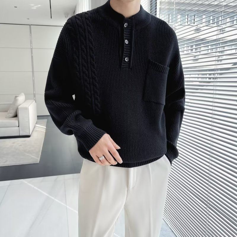 2025 Japanese Retro Sweater for Men, Winter Trendy Brand, Solid Color, Loose Fit, Knitted Sweater, Versatile and Fashionable