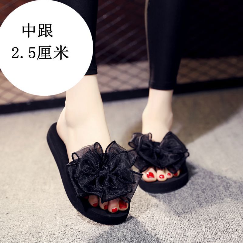 Mid-summer high-heeled slipper butterfly flower women's beach shoes thick-soled sandals and slippers Korean-style non-slip slippers for women