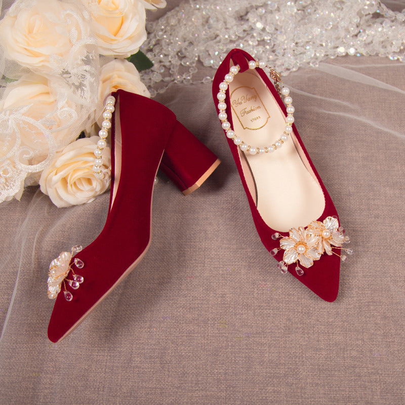 Wedding Shoes Women's Thick Heel New Bridal Shoes Red Xiuhe Dress Wedding Dress Two-Wear Not Tired Feet Middle Heel Wedding Heels