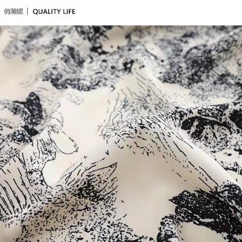 National fashion style ink painting four-piece pajamas women's fashion wholesale summer loose comfortable printing ladies home clothing sets