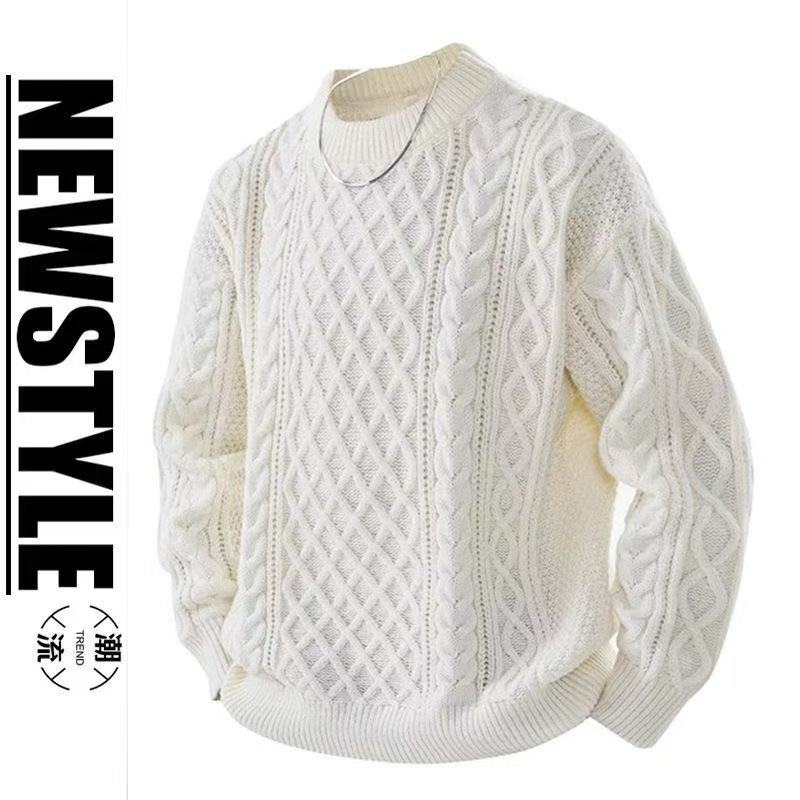 New Men's Sweater Winter New Round Neck Solid Color All-match Knitted Sweater Boys' Base Sweater Warm Trend