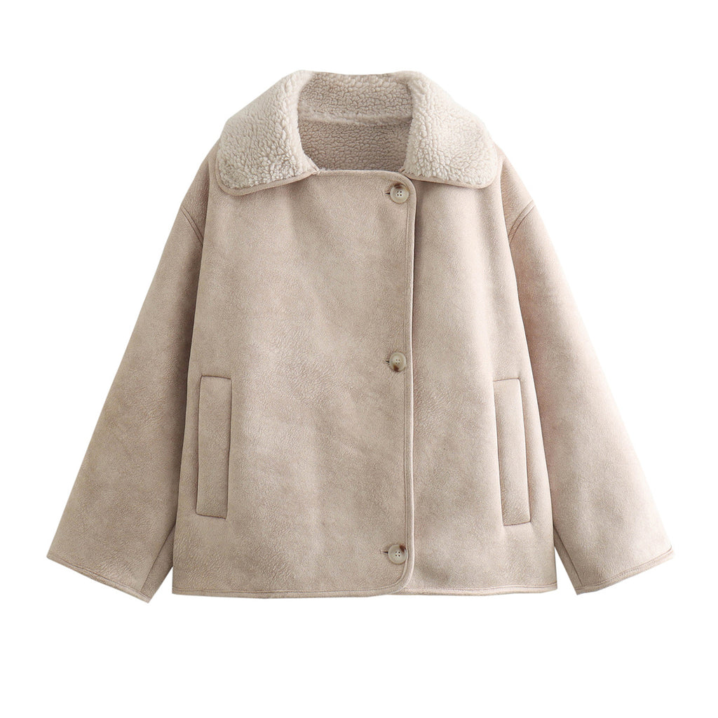 Za Cross-Border Women's Clothing Wholesale European and American Style Fashionable Versatile Suede Thickeneded Warm Jacket Autumn and Winter New Jacket Top