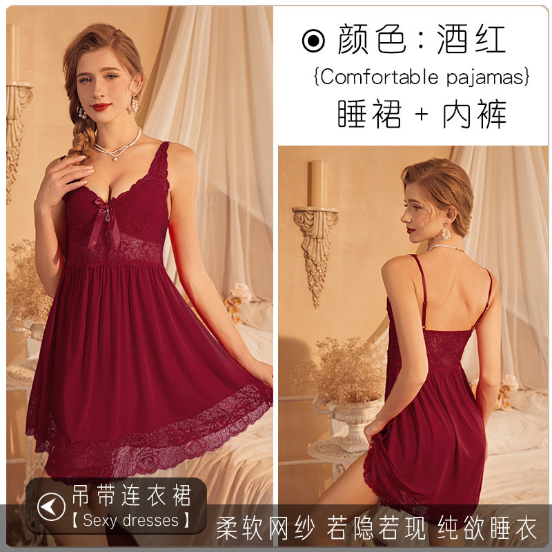 Sexy Pajamas, Temptation, Pure Desire, High-End Push-Up Nightgown, Women's Summer Plus Size Fat mm Sexy Intimates Passion Suit