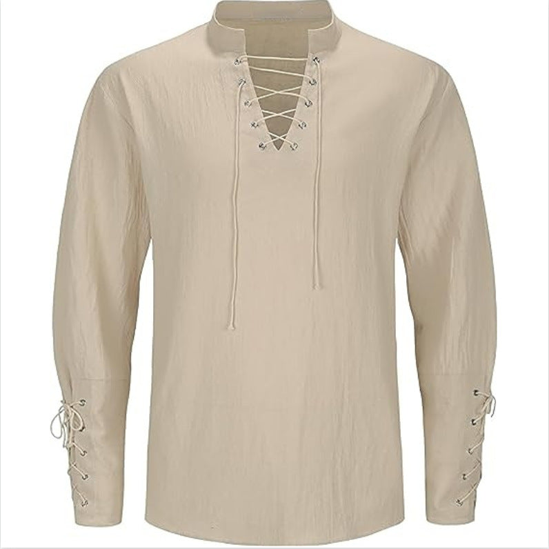 2025 New Amazon Men's Pirate Shirt Retro Steampunk Gothic Shirt Viking Lace Top
