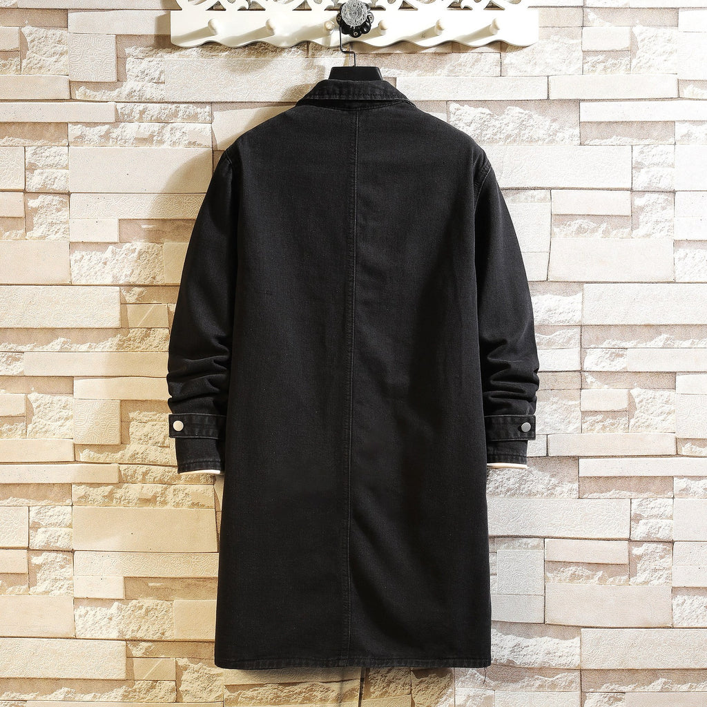 Foreign Trade Cross-Border Plus-Size Men's Denim Jacket Mid-Length Trench Coat Men's Clothing Spring and Autumn Fashion Casual Top Amazon