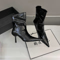 Pointed Toe Patent Leather Red Short Boots for Women 2025 Spring & Fall New Slim Stiletto Short Boots High Heels Slim Boots Nude Boots