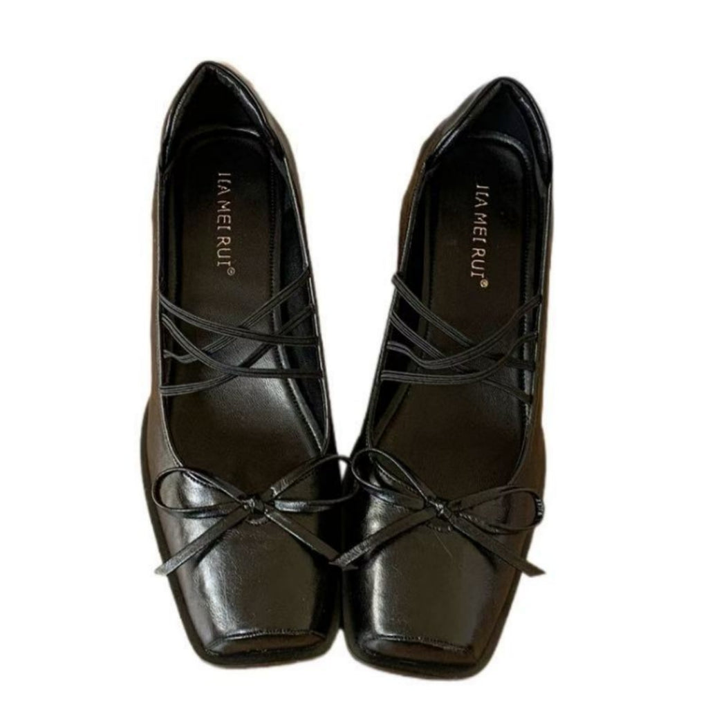 High Heels for Women 2025 New Spring and Autum Thick Heel Pig Mouth Flats French Square Toe Ballet Mary Jane Small Leather Shoes
