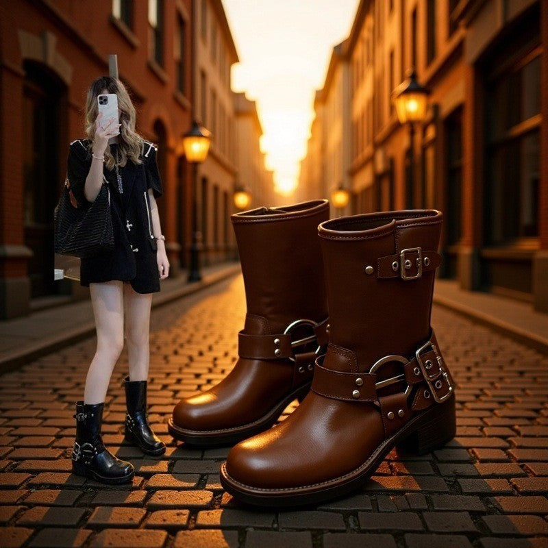 High and Low Boots Available! Short Boots for Women, Spring & Fall Retro Western Cowboy Boots, Women's Boots, Belt Buckle Women's Boots