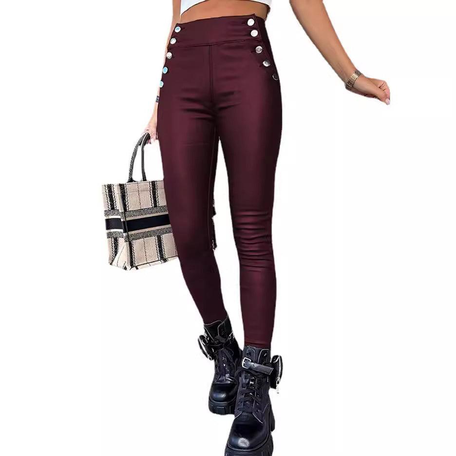 2025 autumn and winter new women's clothing Amazon wish Europe and the United States cross-border high waist PU leather slim hip long pants