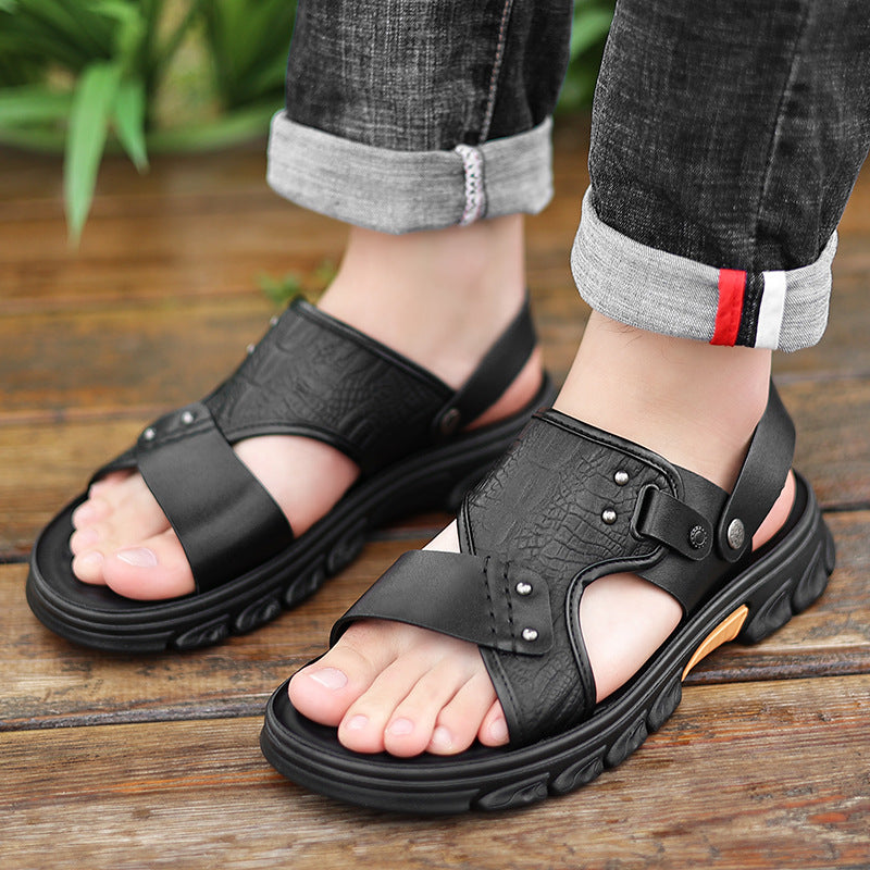 Sandals men's explosions men's sandals casual dual-use air cushion sandals men's breathable leather beach shoes a generation of hair