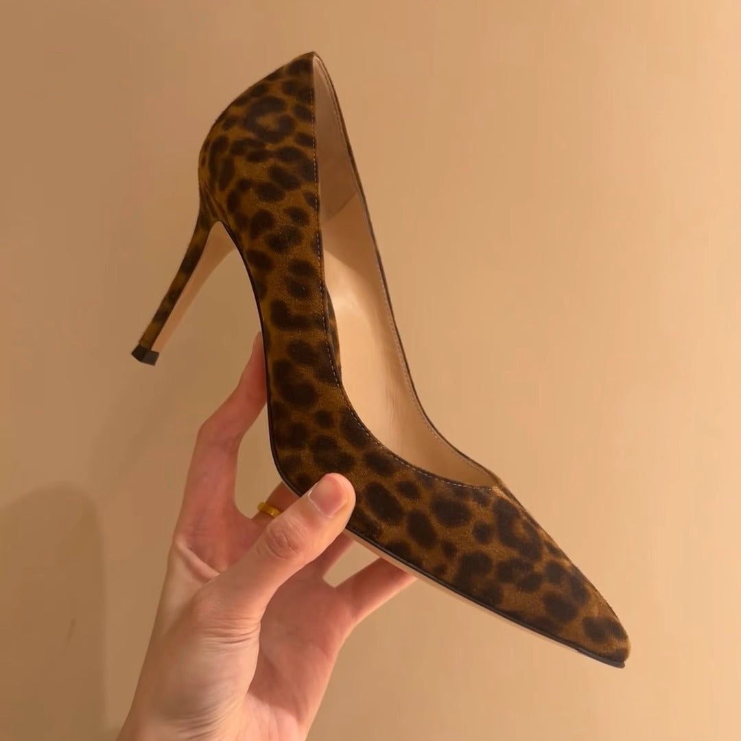 French-Style Leopard Print Pointed-Toe High Heels for Women, Thin Heels, 2026 New Model, Simple and Elegant, Suitable for Pairing with Dresses, Sexy Shallow Mouth Design, Stylish Single Shoes