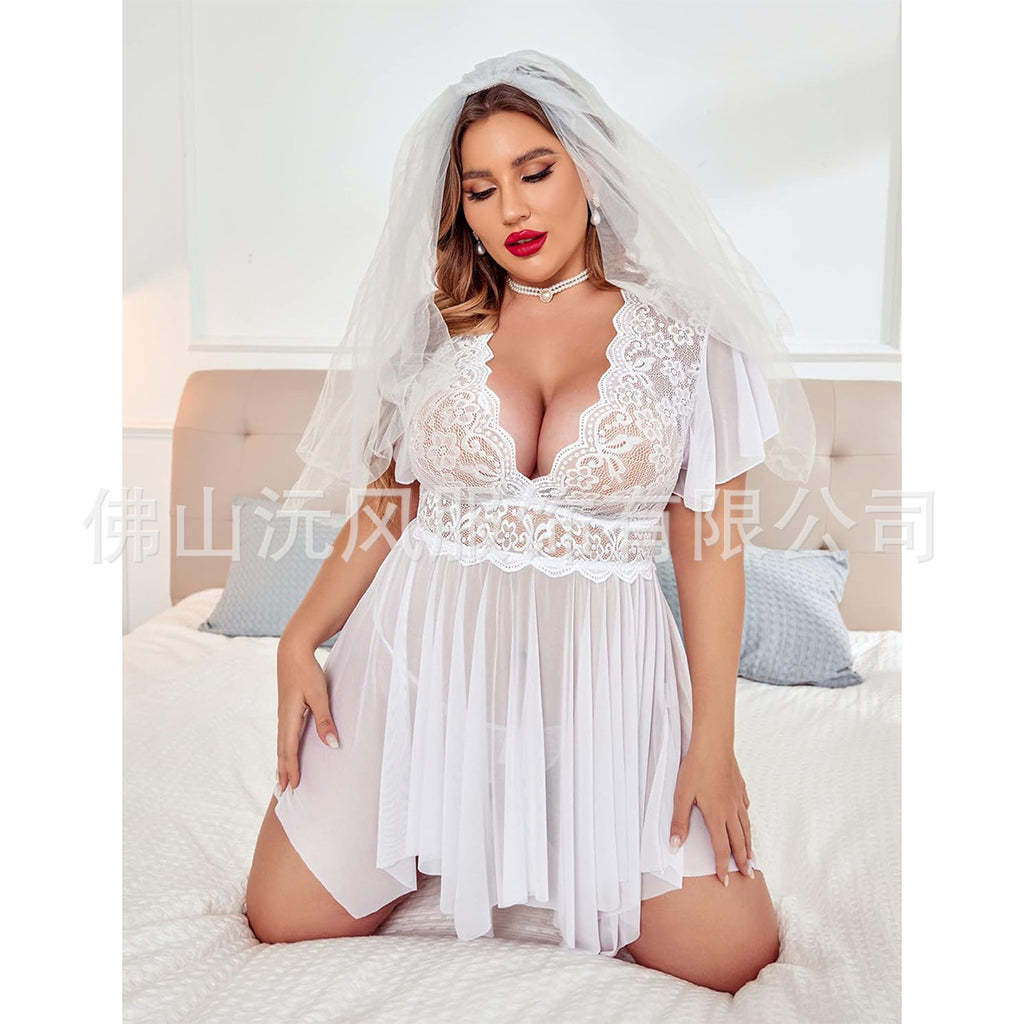 Europe and the United States cross-border plus size perspective sexy pajamas nightgown home sexy skirt two-piece body-shaping underwear wholesale