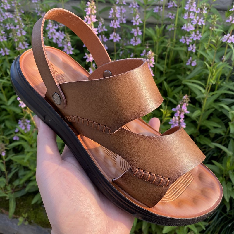 Men's Sandals, Genuine Leather Summer Beach Shoes, Dual-Purpose Sandals, 2026 New Trendy Soft-Soled Men's Shoes, Casual Non-Slip Shoes