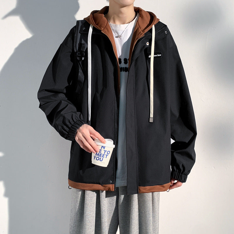 Men's Jackets Spring and Autumn 2024 New Fake Two-Piece Jackets Workwear Trendy Brand Jackets Casual Versatile Handsome Trend