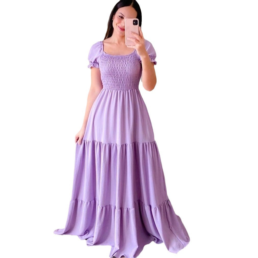Cross-Border New Spring and Summer European and American Clothing Dress One-Shoulder Floral Off-Shoulder Long Color Fairy Skirt