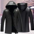 Hooded leather men's New imitation leather winter plus velvet padded long casual men's leather jacket coat wholesale