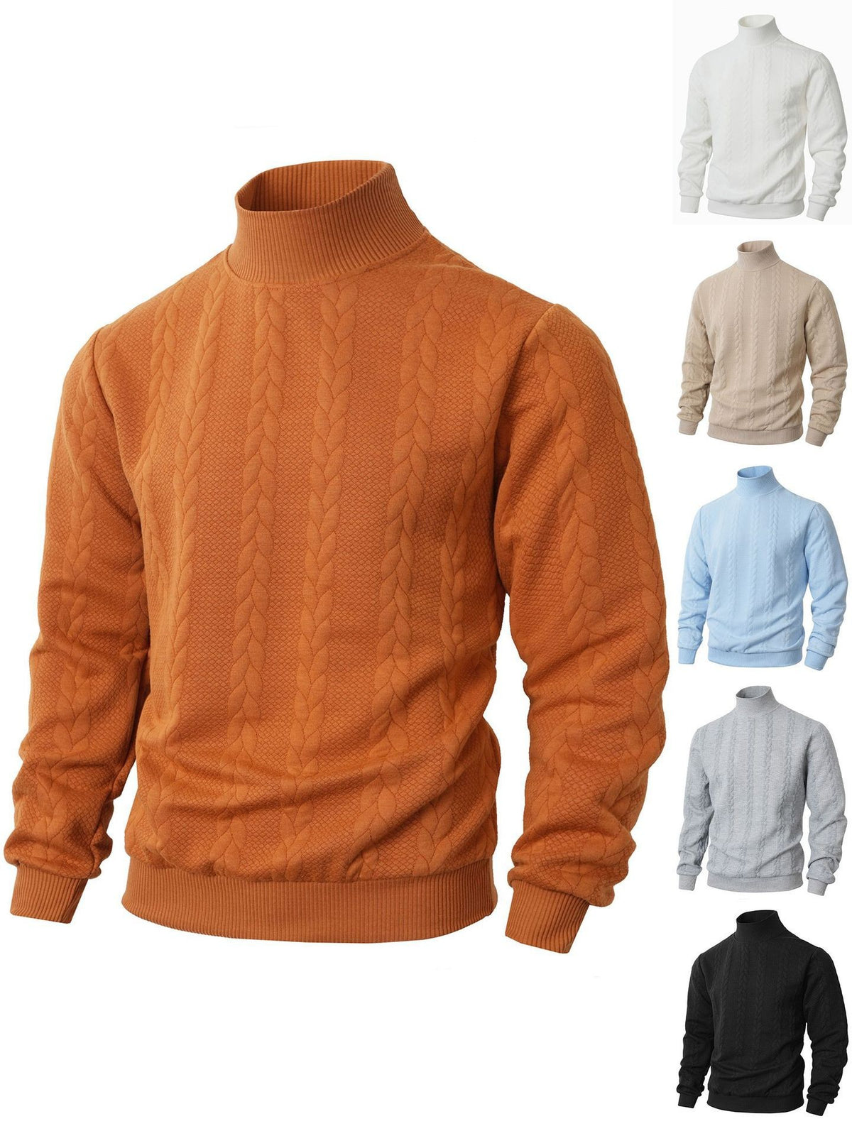 Cross-Border New Autumn and Winter Knitwears Pure Color Young Men's Fashion Jacquard Turtleneck Warm Wool Sweatshirts