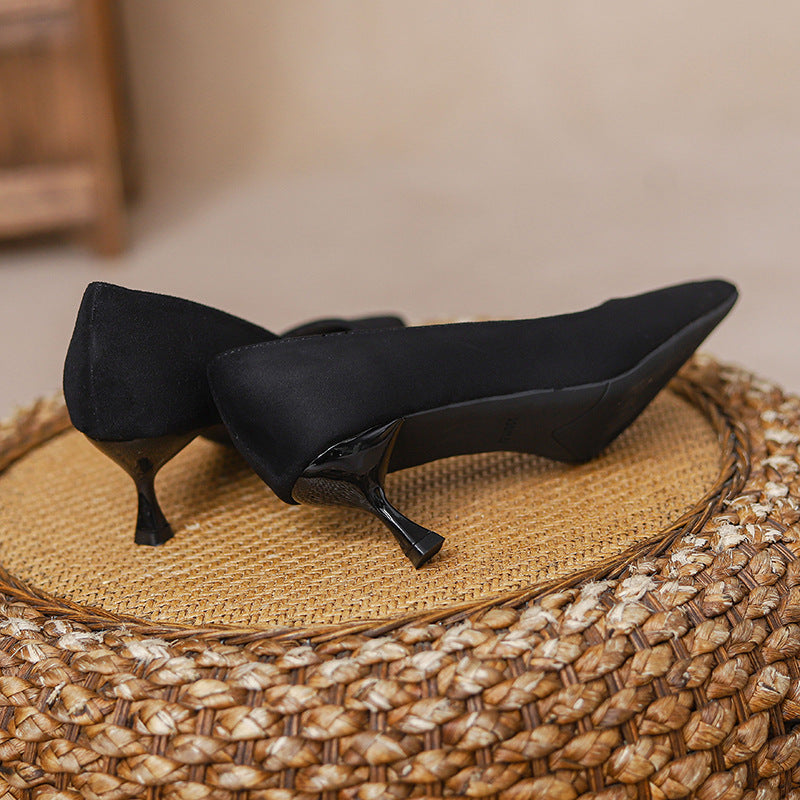 9878 High Heels Women's Stiletto Heel 2024 Spring and Summer New Temperament Goddess Black Single Shoes Interview Professional Work Shoes