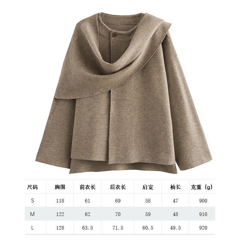 Scarf Knitted New Women's Autumn Cross-Border Outwear Jacket Loose Asymmetrical European and American Style Women