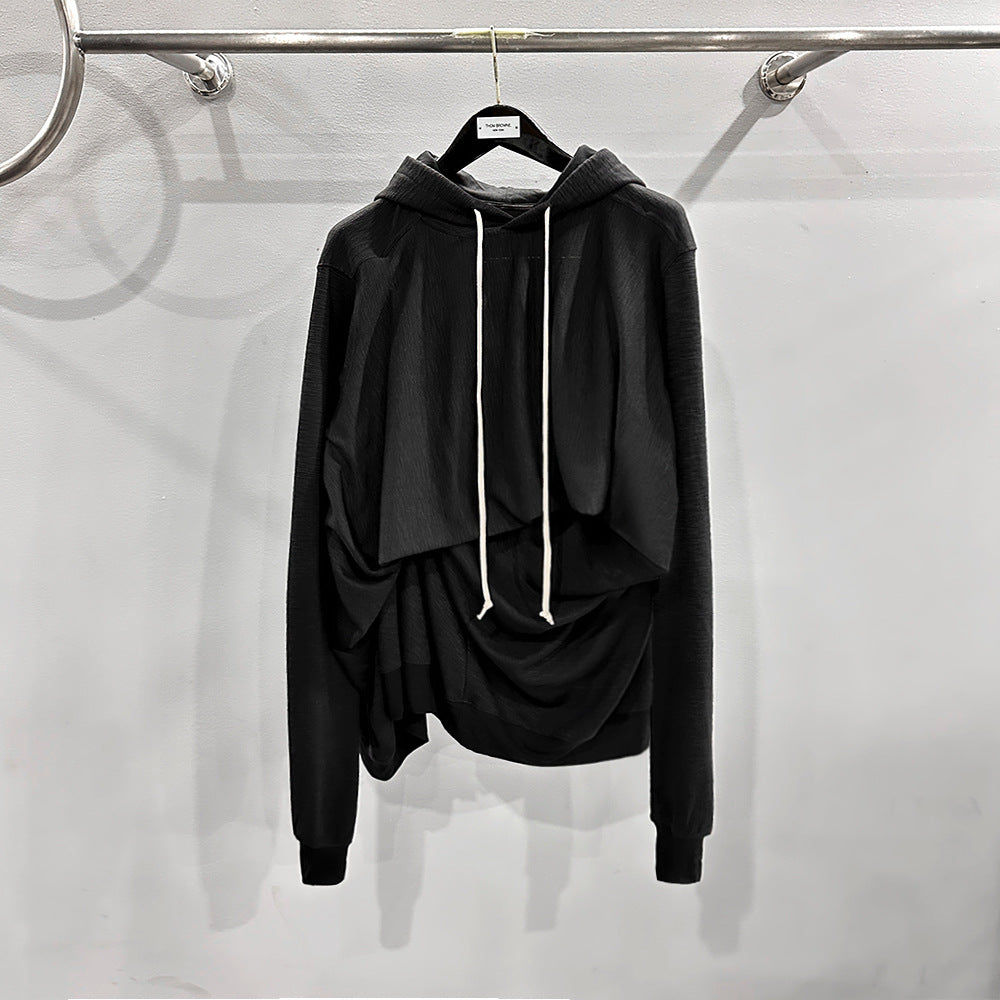 SUBHUMAN  Dark Autumn and Winter Irregular Pullover Design Shaped Hooded Knitwear Sweater Top