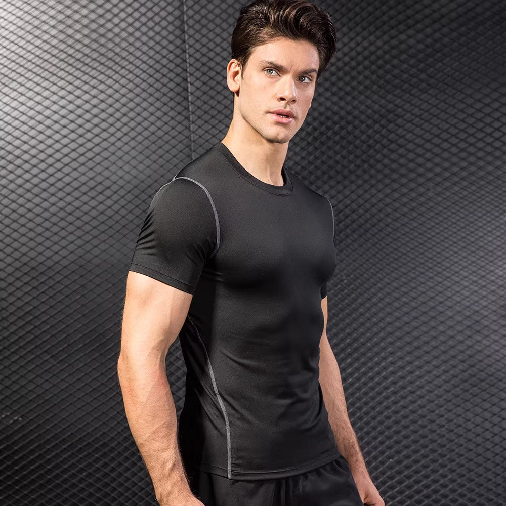 Summer Men's Tight Training Fitness Clothes Running Short-sleeved Sportswear Stretch Quick-drying Clothes T-shirt 2025 Top