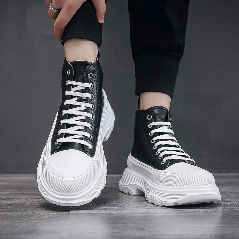 Men's Ankle Boots Autumn New Thick Sole Height Increased High Top Casual Fashion White Fashion Boots Wenzhou Men's Shoes Live