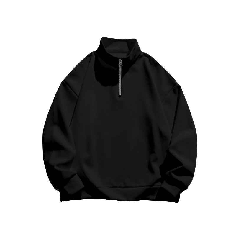 Autumn and Winter new men's fleece-lined sweater stand collar half zipper long sleeve European size cross-border Amazon all-matching men's top