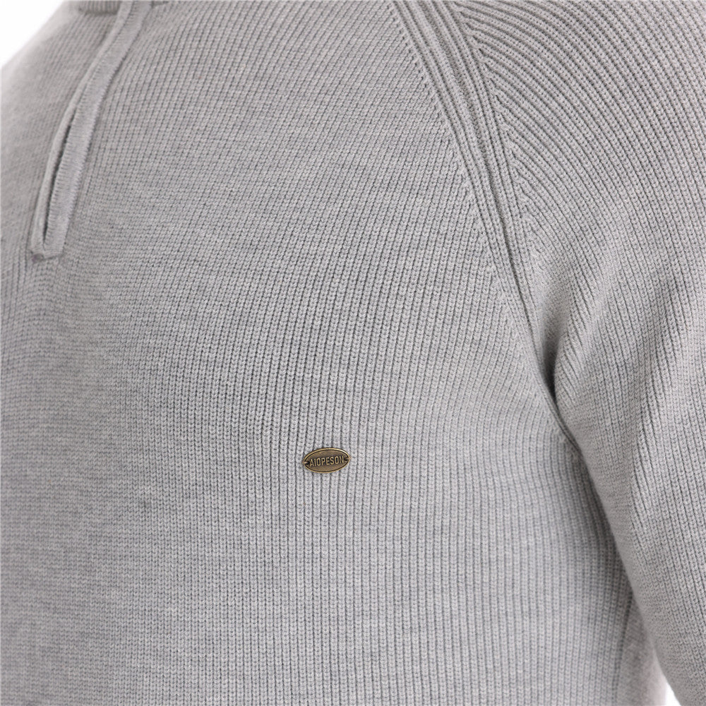 New Men's Long-Sleeve Autumn and Winter Versatile Stand Collar Casual Solid Color Sweater Half-Open Men's In-Stock Wholesale