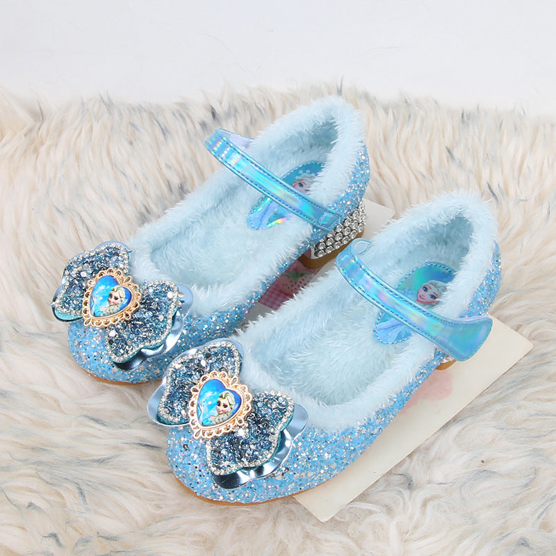 Velvet Girls High Heels Winter New Children Princess Shoes Little Girl Cotton Shoes Baby Fluffy Shoes Aisha Children's Shoes
